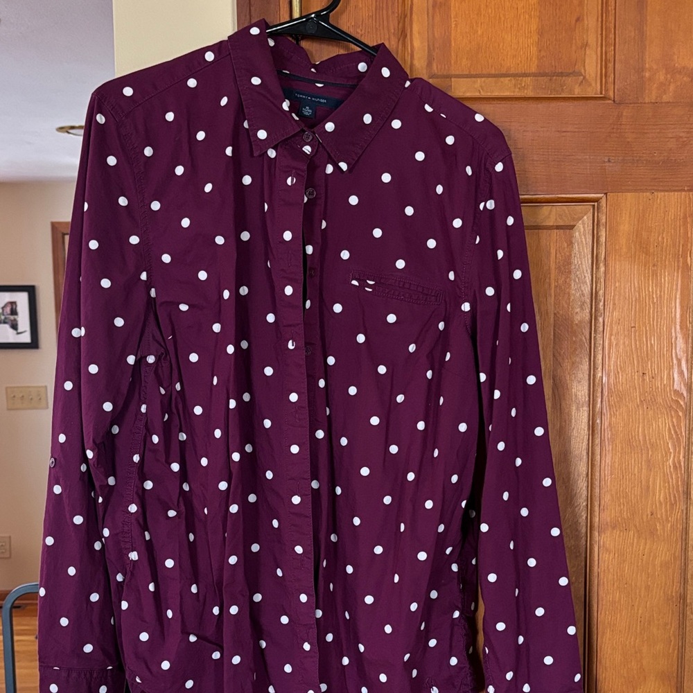 Tommy Hilfiger Burgundy Polka Dot Shirt